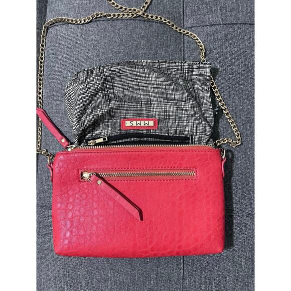 MMS Clutch Crossbody Purse Women Small Red‎ Gold Chain Elegant Evening - Picture 11 of 12